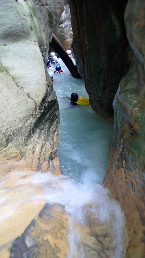 swimming to the next fall in between the rocks